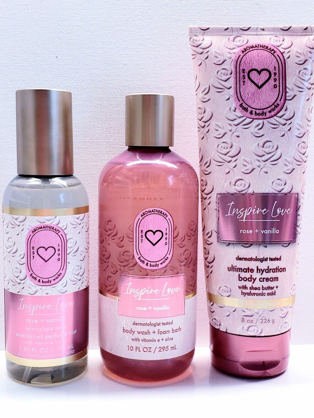 Bath & Body Works ROSE VANILLA Body Cream, Body Wash, Essential oil Mist